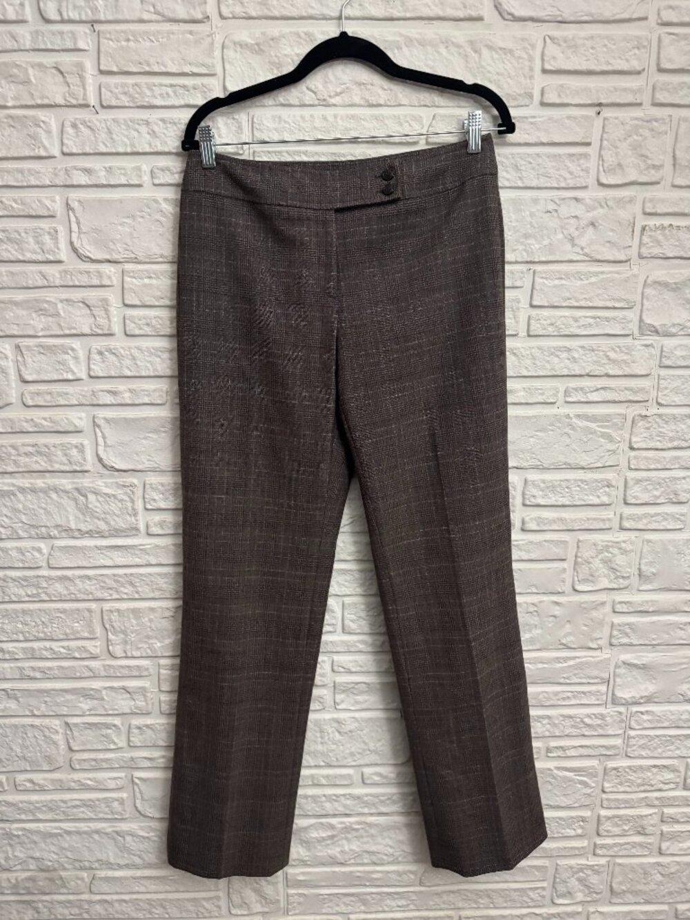 Anne Klein Plaid Wool Blend Trousers Stretch Career Dress Pants Brown Size 6